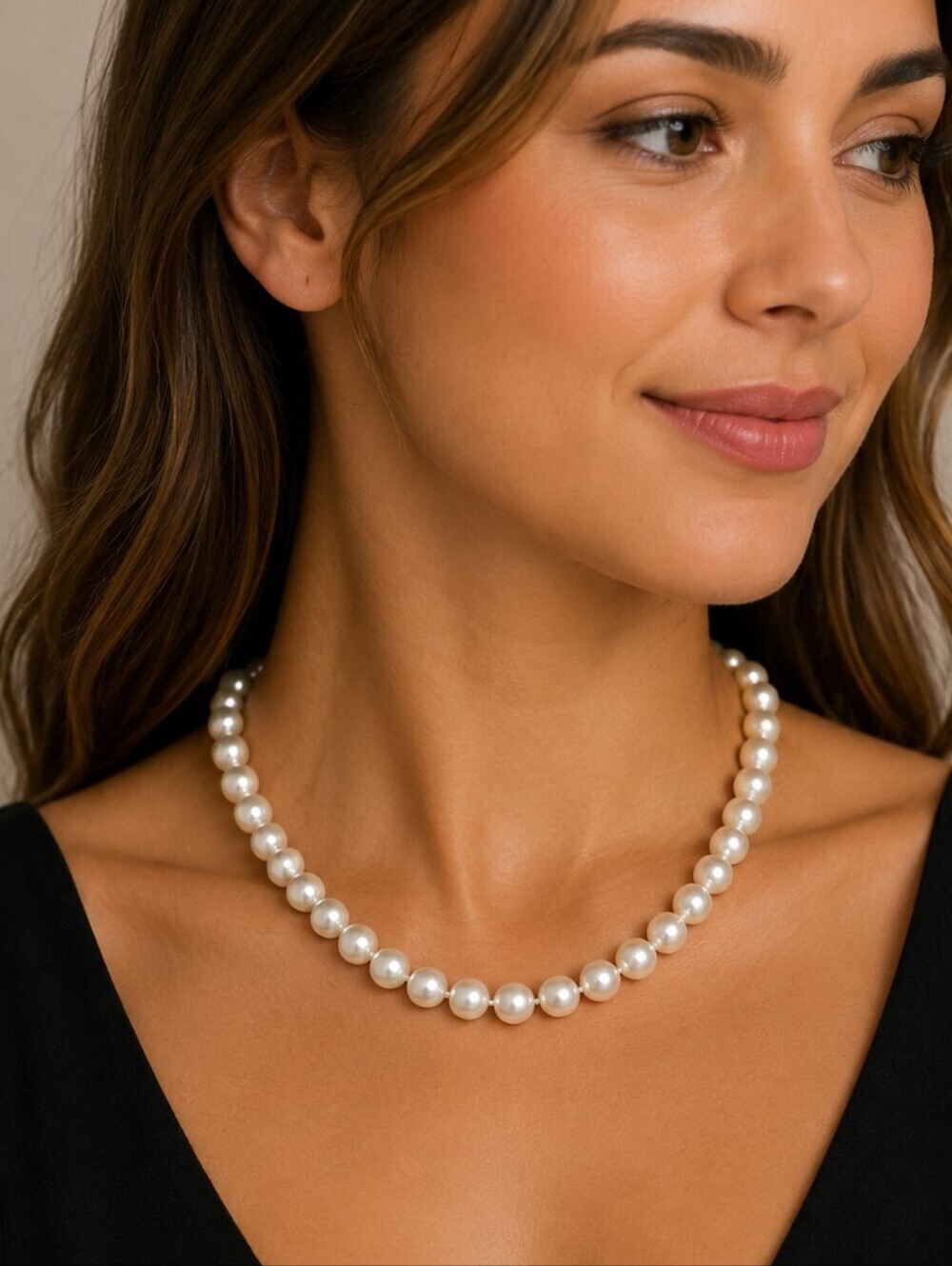ROMAN COMPANY RMN White Knotted Glass Pearl Landgirl Necklace
